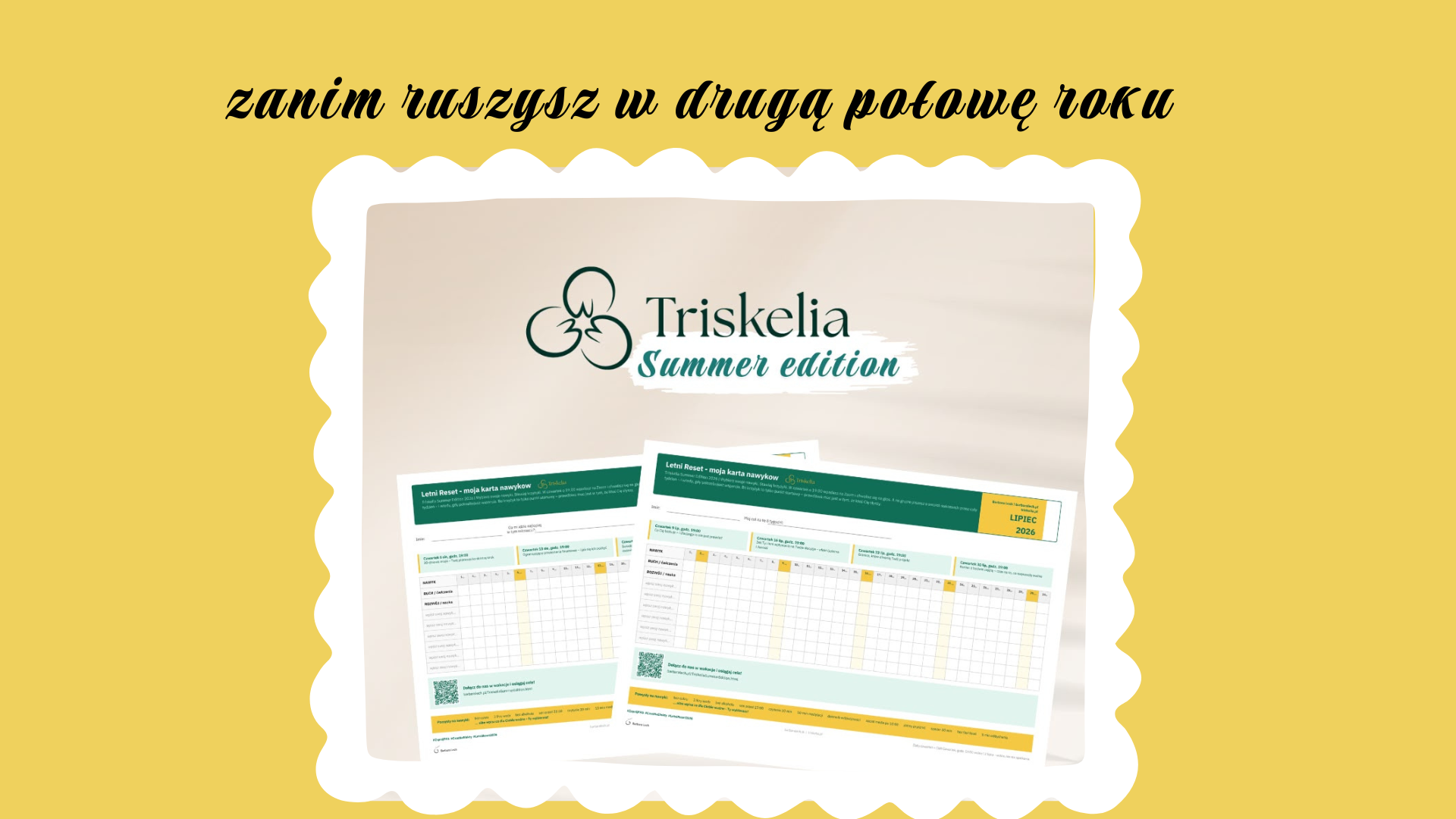 Karta nawyków Letni Reset, mockup dwóch kart z Triskelia Summer Edition